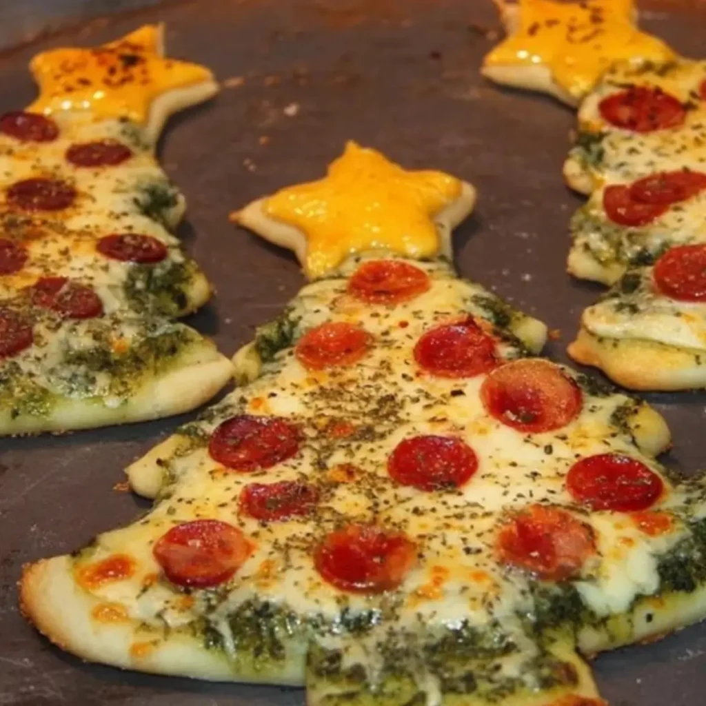 Christmas Tree Pesto Pizzas