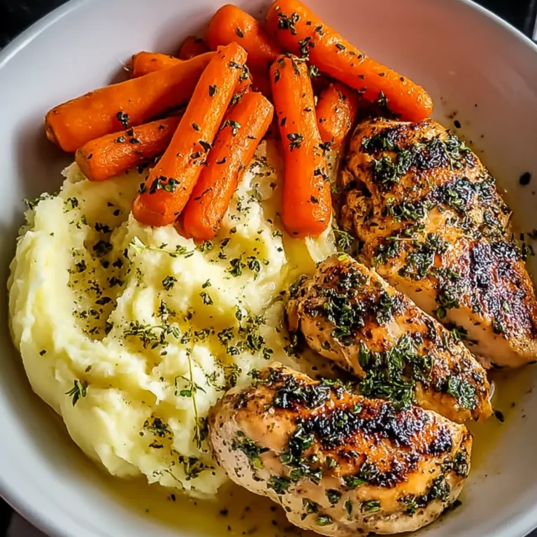 Garlic Herb Chicken with Mashed Potatoes and Glazed Carrots