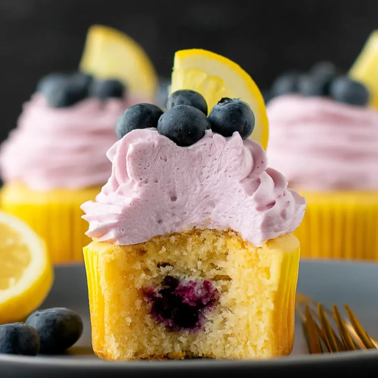 Lemon Cupcakes with Blueberry Buttercream