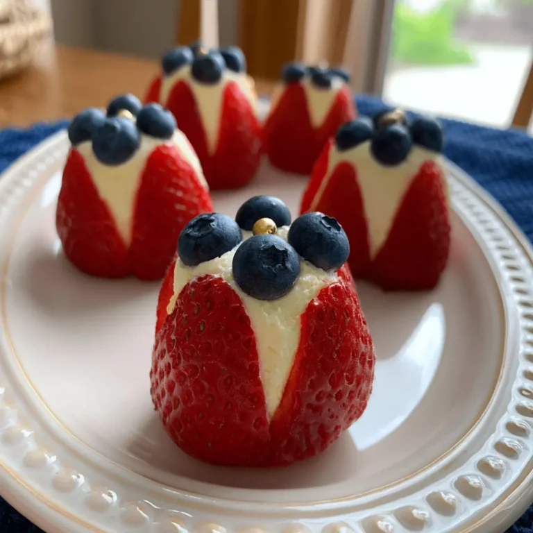 Patriotic Cheesecake Stuffed Strawberries